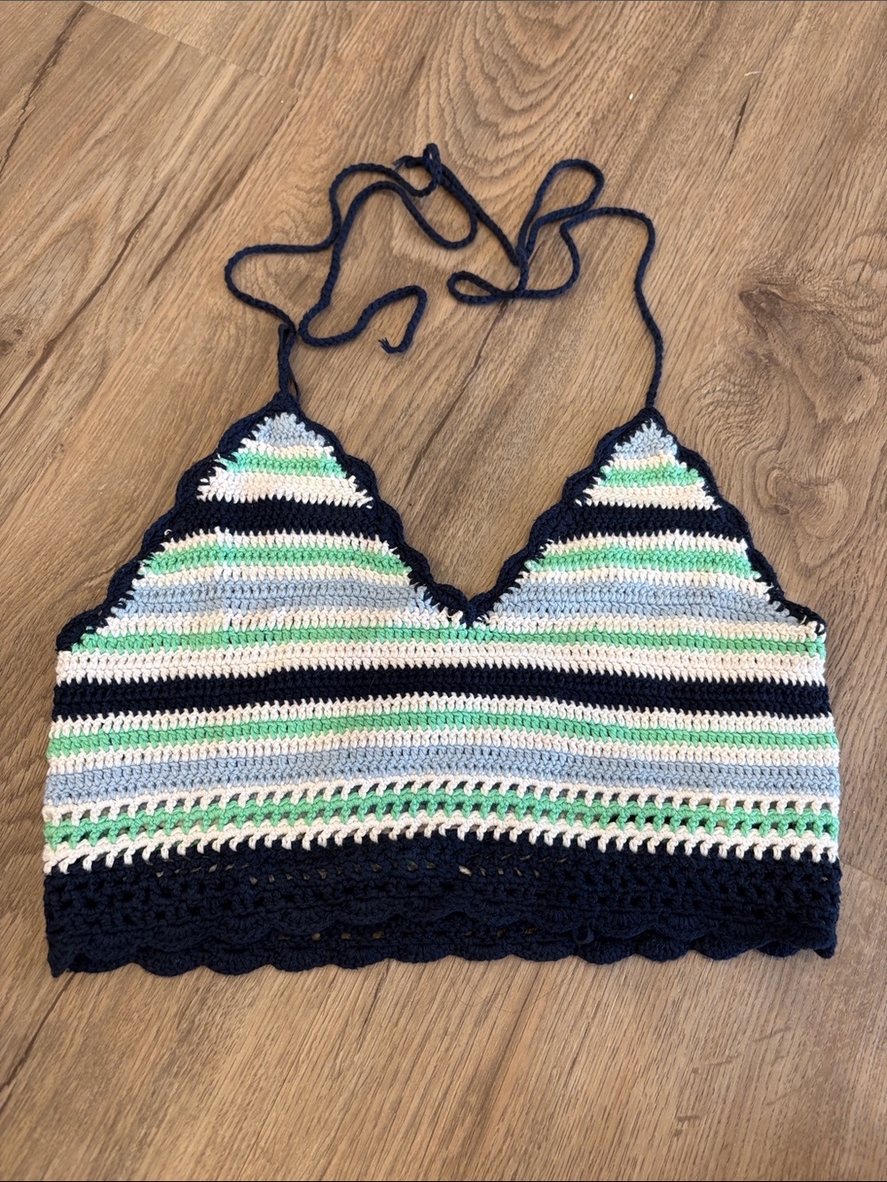 aerie Striped Crochet Halter Crop Top - Navy, Cream, Mint, Light Blue